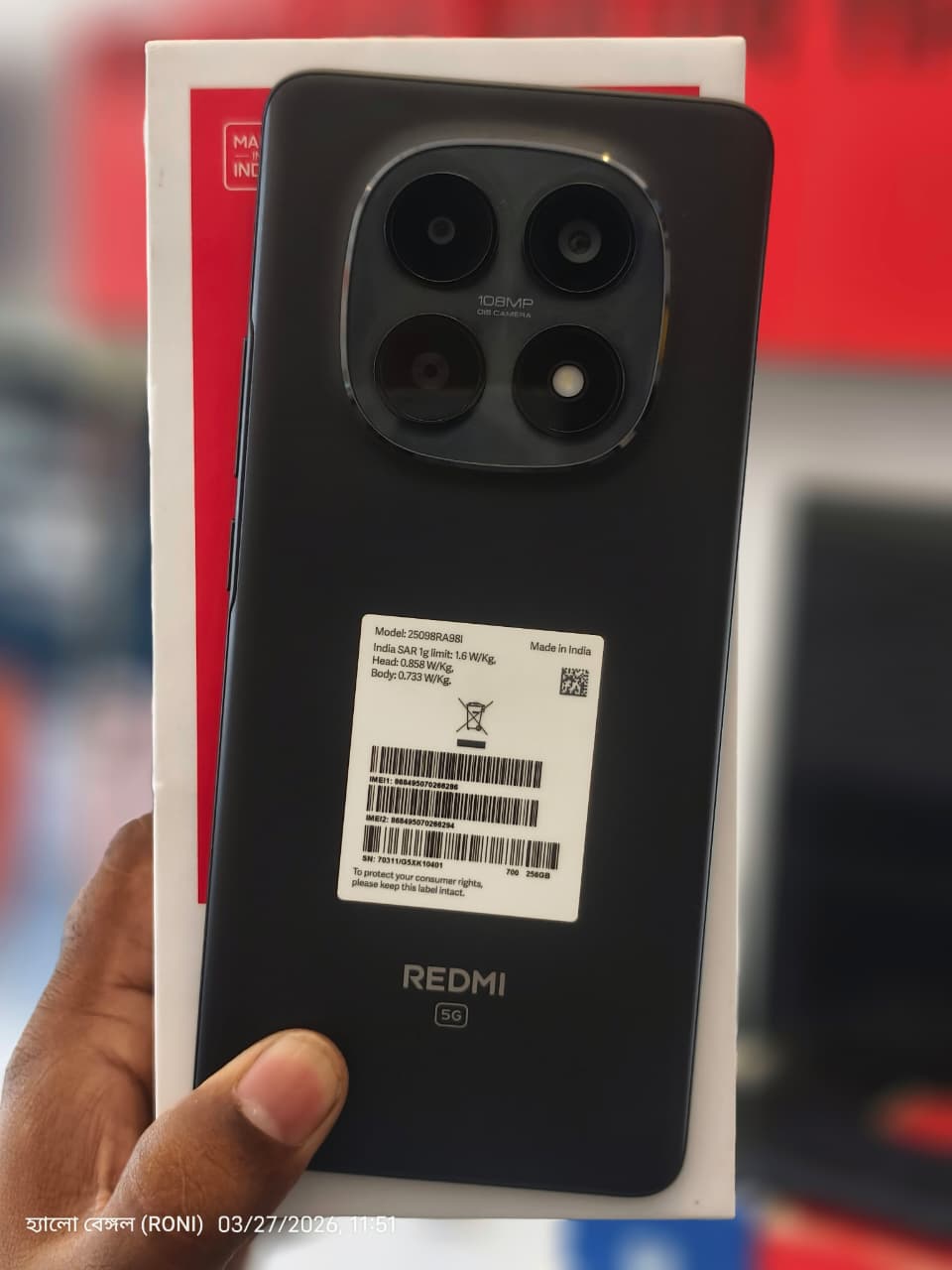 Redmi REDMI Note 15 5G (Black, 256 GB) (8 GB RAM) (OPEN BOX) — Like_new